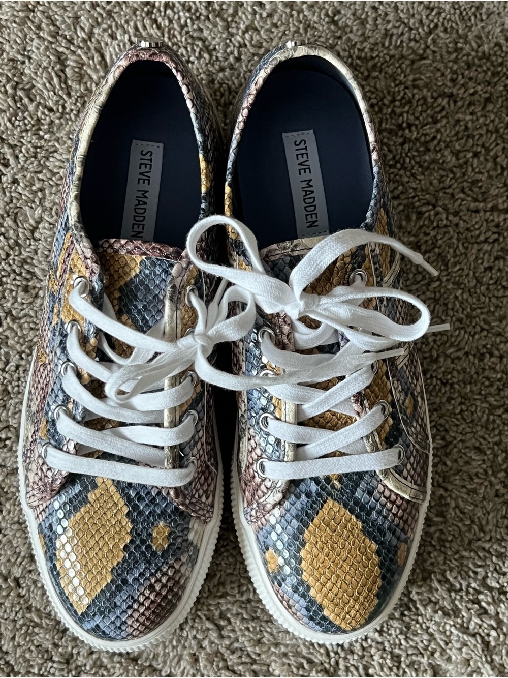 Steve Madden Multicolor Snakeskin-Print Lace-Up Sneakers